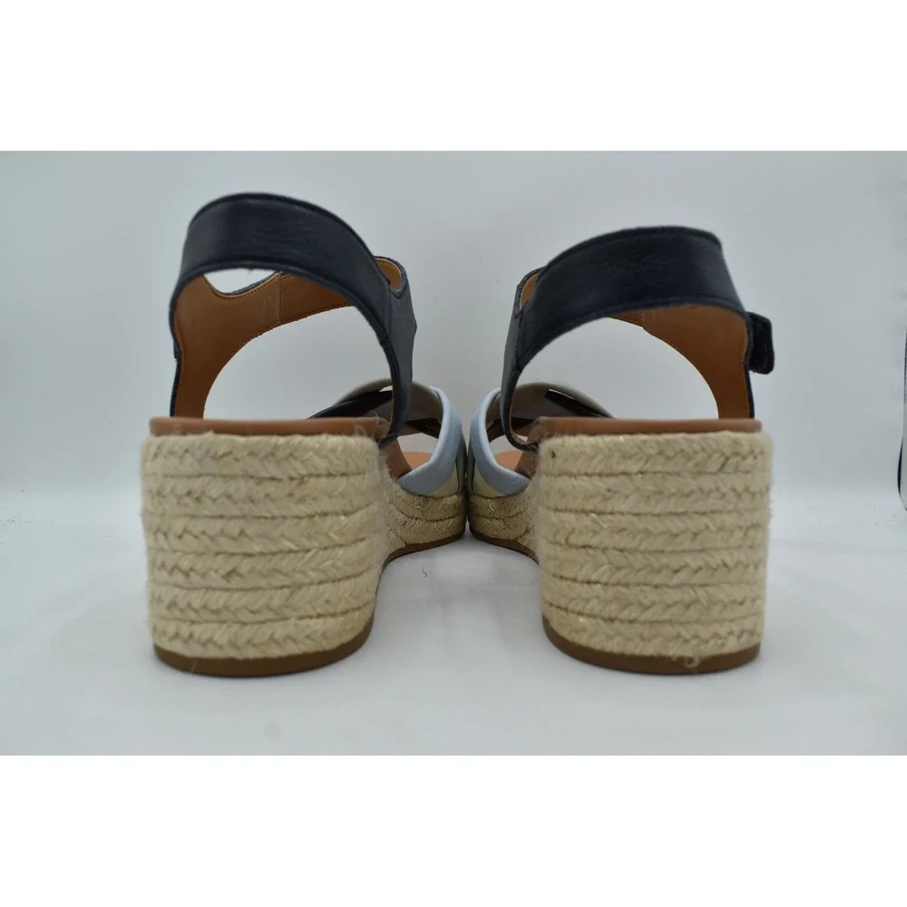 Vionic Women Size 11 Saratoga Navy Multi Leather Wedge Espadrille Sandals Shoes